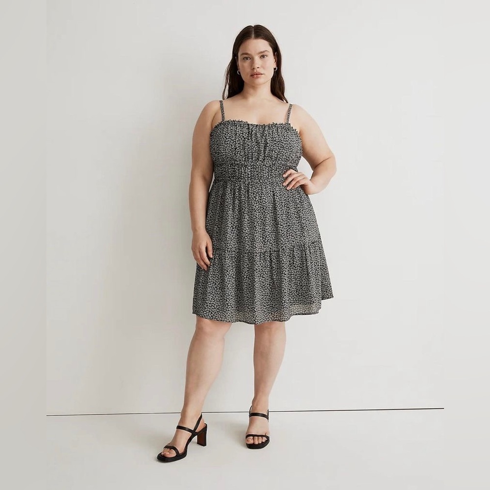 NWT Madewell Plus Sophia Cami Tiered Mini Dress in Micro Daisy, size 14W, NK476